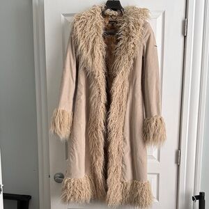 Superdry Women's Long Faux Fur Lined Afghan Coat- worn once